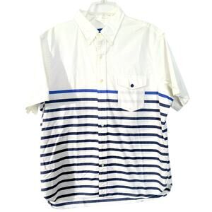 Ralph Lauren Button Down Shirt Men Sz XL White Blue Stripe Short Sleeve Pocket